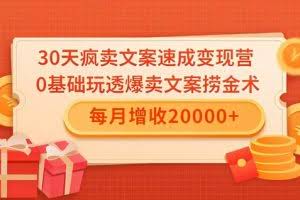 30天疯卖文案速成变现营，0基础玩透爆卖文案捞金术！每月增收20000+