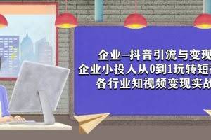 企业-抖音引流与变现:企业小投入从0到1玩转短视频 各行业知视频变现实战