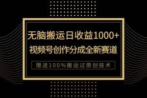 单日收益1000+,新类目新赛道,视频号创作分成无脑搬运100%上热门