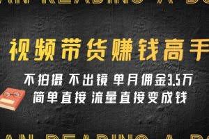 视频带货赚钱高手课程:不拍摄 不出镜 单月佣金3.5w 简单直接 流量直接变钱