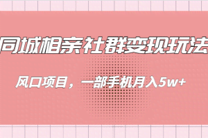 同城相亲的社群变现玩法，风口项目，一部手机月入5w+