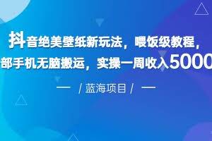 抖音绝美壁纸新玩法，喂饭级教程，一部手机无脑搬运，实操一周收入5000