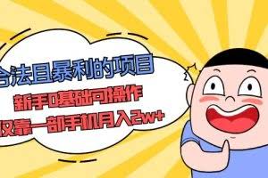 合法且暴利的项目，新手0基础可操作，仅靠一部手机月入2w+