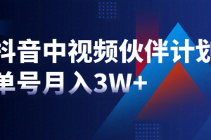 最新赚钱风口：抖音中视频伙伴计划，单号月入3W+，新手老手可操作（附软件）