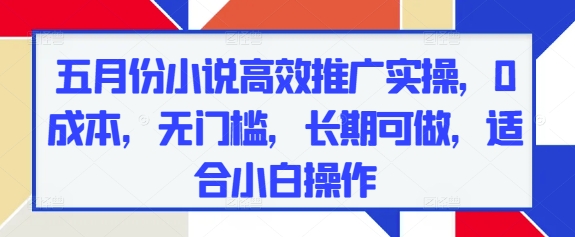 五月份小说高效推广实操，0成本，无门槛，长期可做，适合小白操作