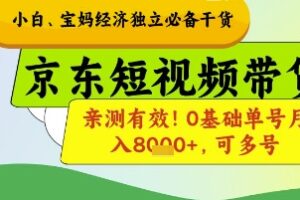 小白宝妈经济独立必备干货，京东短视频带货，亲测有效!0基础单号月入8k+，可多号【揭秘】