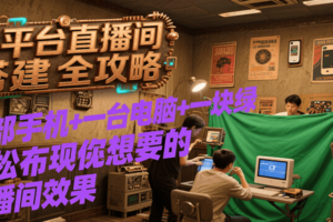 多平台直播间搭建全攻略，一部手机+一台电脑+一块绿布轻松实现你想要的直播间效果