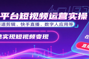 全平台短视频运营实操，各赛道剪辑、快手直播、数字人应用等，快速实现短视频变现