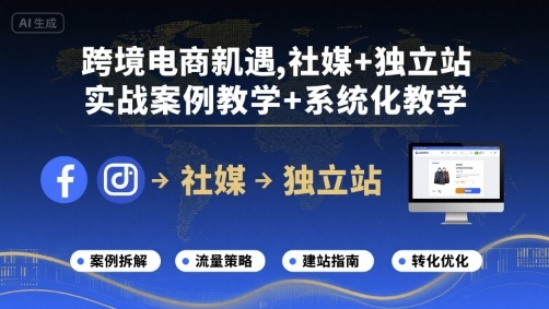 跨境电商新机遇，社媒+独立站，实战案例教学+系统化教学
