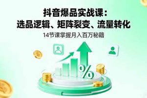 （16112期）抖音爆品实战课：选品逻辑、矩阵裂变、流量转化，14节课掌握月入百万秘籍