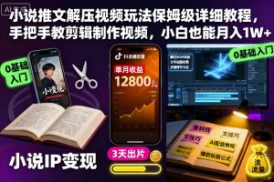 小说推文解压视频玩法保姆级详细教程，手把手教剪辑制作视频，小白也能月入1W+