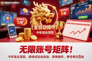 无限账号矩阵！今年龙头项目，游戏试玩全自动，简单操作，单号单日5张【揭秘】