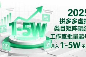 （16548期）2025 拼多多虚拟类目矩阵玩法，工作室批量起号，月入 1-5W 不难