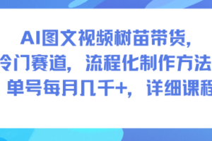 AI图文视频树苗带货，冷门赛道，流程化制作方法，单号每月几K，详细课程