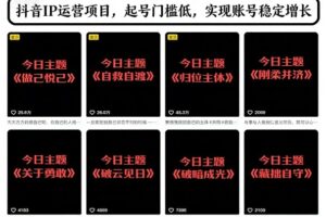 抖音IP运营项目，抖音今日主题玩法，起号门槛低，实现账号稳定增长