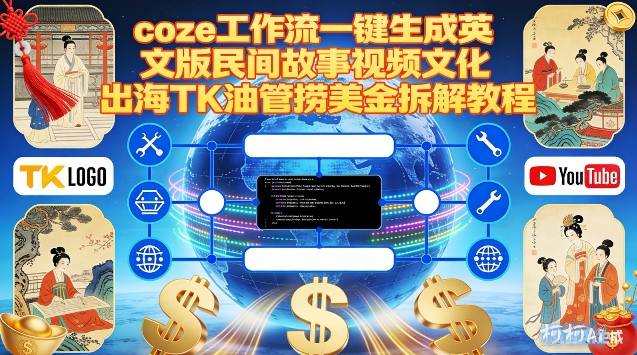 Coze扣子工作流一键生成英文版民间故事视频，文化出海TK油管捞美金拆解教程
