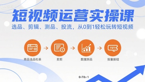 短视频运营实操课，选品、剪辑、测品、投流，从0到1轻松玩转短视频