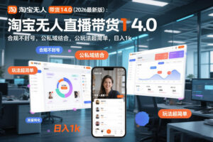 淘宝无人直播带货14.0（2026最新版）：合规不封号，公私域结合，玩法超简单，日入1k+【揭秘】