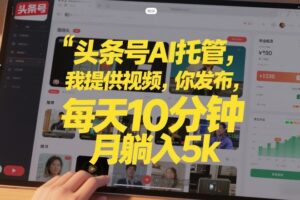 头条号AI托管，我提供视频，你发布，每天10分钟，月躺入5k+【揭秘】