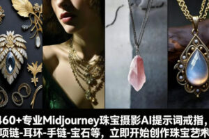 460+专业Midjourney珠宝摄影AI提示词戒指，项链-耳环-手链-宝石等，立即开始创作珠宝艺术