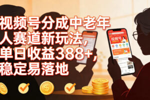 视频号分成中老年人赛道新玩法，单日收益388，稳定易落地