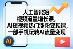 人工智能短视频流量增长课，AI短视频热门涨粉变现课，一部手机玩转AI流量变现