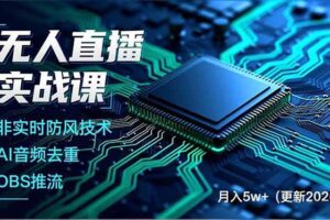 (17851期)无人直播实战课(更新3月),非实时防风技术、AI音频去重、OBS推流,建立技术壁垒,月入5w+
