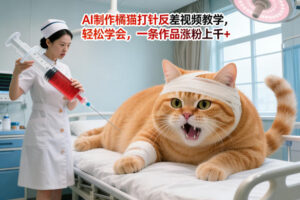 AI制作橘猫打针反差视频教学，轻松学会，一条作品涨粉上千+