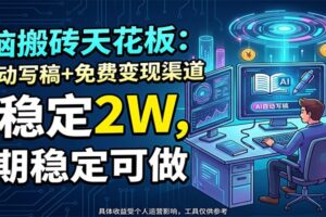 电脑搬砖天花板：AI自动写稿+免费变现渠道，月稳定2W，长期稳定可做