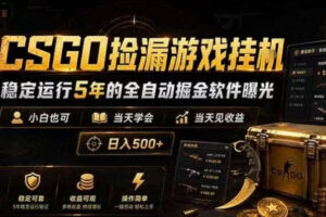 CSGO捡漏游戏挂G，稳定运行5年的全自动掘金软件曝光，小白也可当天学会，当天见收益，日入500+【揭秘】