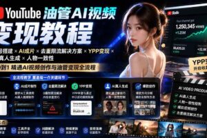 (19689期)YouTube油管AI视频变现教程:账号搭建×AI成片×去重限流解决方案×YPP变现×AI真人生成×人物一致性