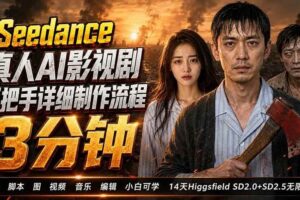 (19706期) 3分钟真人AI影视剧怎么做?SD 2.0手把手完整制作流程|Higgsfield 14天SD 2.0/2.5无限生成