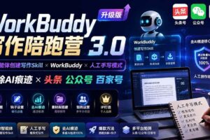 (19720期)WorkBuddy写作陪跑营3.0-更新:Ai智能体创建写作Skill×WorkBuddy×人工手写模式×去除AI痕迹×头条公众号百家号
