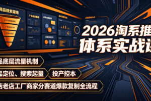 2026淘系推广体系实战课｜新品底层流量机制、选品定位、搜索起量、投产控本、新店老店工厂商家分赛道爆款复制全流程（更新）