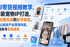 AI带货视频教学，服装宠物IP打造，从出图生成到起号变现，用AI高效产出带货内容，实现账号变现增收