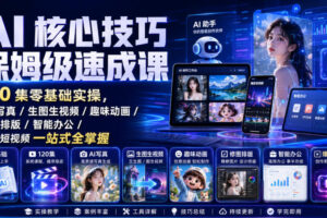 AI核心技巧保姆级速成课｜120集零基础实操，AI写真/生图生视频/趣味动画/修图排版/智能办公/爆款短视频一站式全掌握（更新）