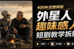 400W点赞同款外星人趣味感人短剧教学拆解，视频+文档教+提示词