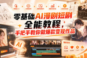 零基础AI漫剧短剧全能教程，从AI智能体搭建、文案脚本分镜、多平台AI生视频、剪映精修，覆盖全题材创作，手把手教你做爆款变现作品