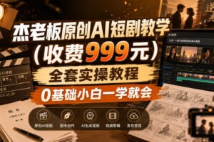 杰老板原创AI短剧教学（收费999元），全套实操教程，0基础小白一学就会，非搬运技术