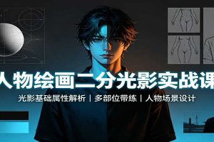 人物绘画二分光影实战课：光影基础属性解析，多部位带练，人物场景设计