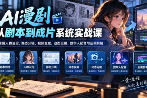 （20375期）AI漫剧从剧本到成片系统实战课：掌握人物设定、静态分镜、视频生成、动态运镜、数字人配音与后期剪辑