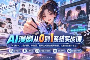 （20430期）AI漫剧从0到1系统实战课：学习剧本、人物场景、分镜图、视频生成及音视频剪辑，完整跑通制作流程