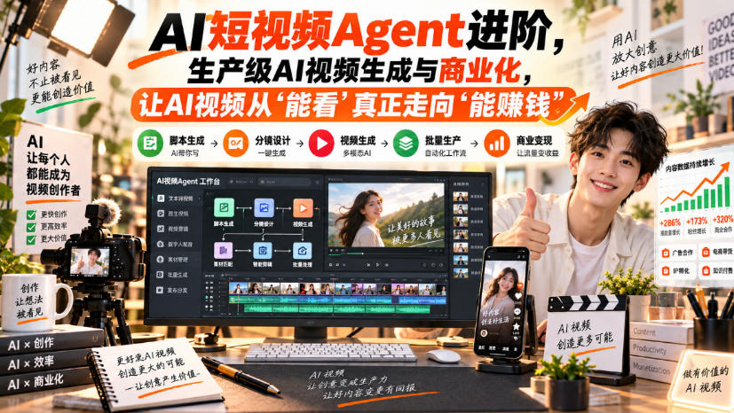 AI短视频Agent进阶,生产级AI视频生成与商业化,让AI视频从”能看”真正走向”能賺钱”