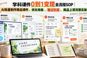 学科课件0到1变现全流程SOP｜AI批量制作精品课件、优化排版、笔记引流、商品上架完整实操​