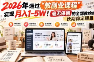 (20468期)2026年通过“教副业课程”实现月入1-5W!毫无保留的全部教给你!长期稳定项目