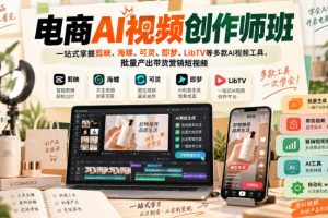 电商AI视频创作师班，一站式掌握剪映、海螺、可灵、即梦、LibTV等多款AI视频工具，批量产出带货营销短视频