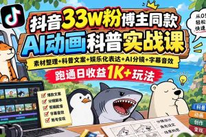 (20510期)抖音33W粉博主同款AI动画科普实战课|素材整理+科普文案+娱乐化表达+AI分镜+字幕音效,跑通日收益1K+玩法