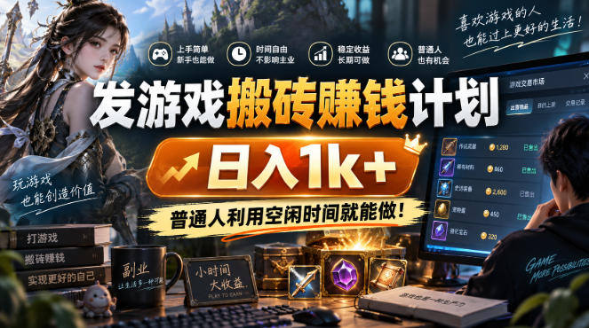 发游戏搬砖賺钱计划，日入1k+，稳定三年的老项目，普通人利用空闲时间就能做!【揭秘】