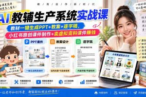 (20542期)AI教辅生产系统实战课|教材一键生成PPT+教案+逐字稿,小红书原创课件制作+卖虚拟资料课件赚钱