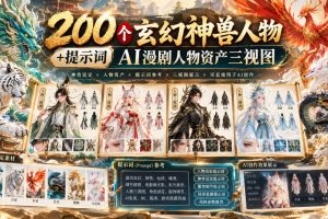 200个玄幻神兽人物+提示词ai漫剧人物资产三视图